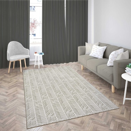 Deerlux Living Room Area Rug with Nonslip Backing, Abstract Beige Chevron Strokes Pattern, 8 x 10 ft Large QI003641.L